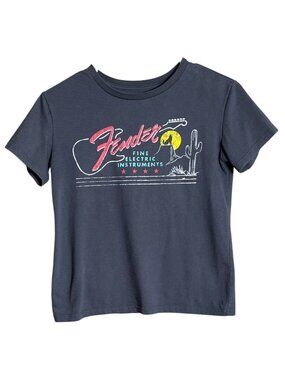 Fender Electric Tshirt Desert Charcoal Gray Unisex Crop Logo Graphic Grunge XS